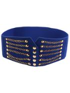 Romwe Blue Geometric Wide Button Waist Belt