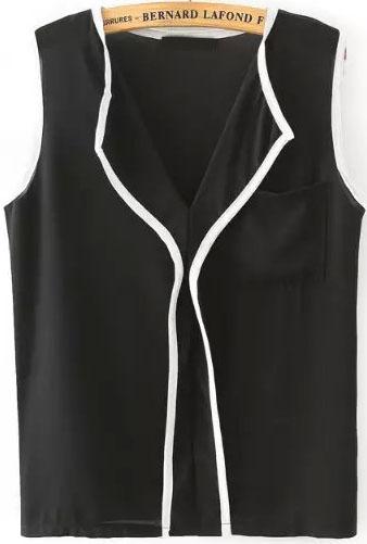 Romwe Contrast Edge V Neck Black Tank Top
