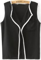 Romwe Contrast Edge V Neck Black Tank Top
