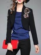 Romwe Black Long Sleeve Beading Crop Coat