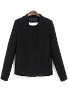 Romwe Stand Collar With Buttons Black Coat