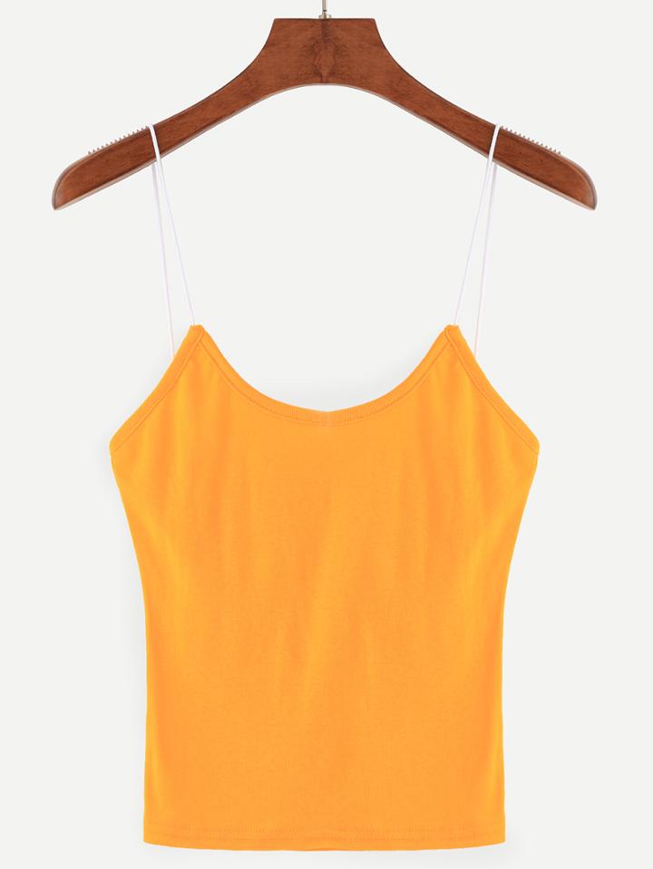 Romwe Yellow Contrast Strap Cami Top