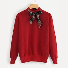 Romwe Tie Neck Sweater