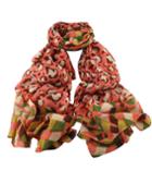 Romwe Orangered Voile Flower Printed Soft Scarf