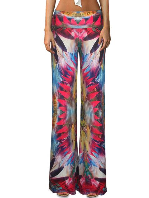 Romwe Elastic Waist Wide Leg Florals Pant