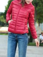 Romwe Hooded Zipper Slim Red Coat