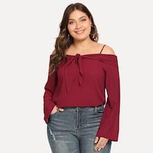 Romwe Plus Cold Shoulder Solid Blouse