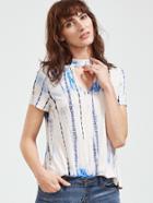 Romwe White Tie Dye Print Cutout Neck T-shirt