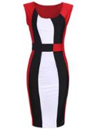 Romwe Sleeveless Color-block Slim Dress