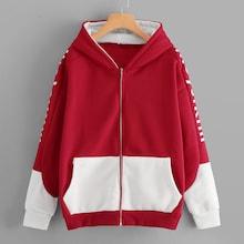 Romwe Letter Print Sleeve Colorblock Zip Up Hoodie