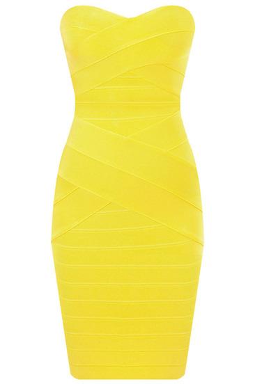 Romwe Yellow Strapless Body Conscious Bandage Dress