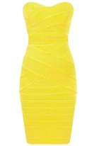 Romwe Yellow Strapless Body Conscious Bandage Dress