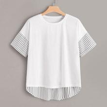 Romwe Plus Contrast Striped Dip Hem Tee
