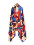 Romwe Multicolor Abstract Print Tassel Trim Voile Scarf