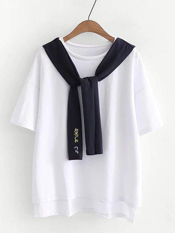 Romwe Tie Detail High Low Tee