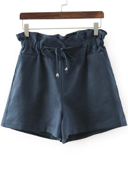 Romwe Navy Drawstring Waist Straight Shorts
