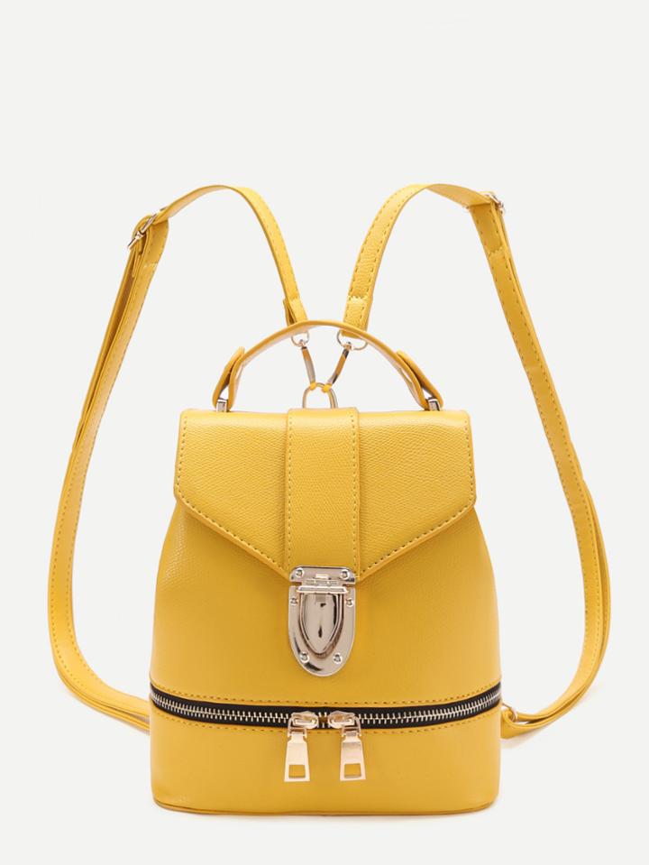 Romwe Double Zipper Front Flap Backpack With Adjustable Strap