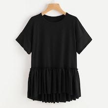 Romwe Drop Shoulder Ruffle Dip Hem Top