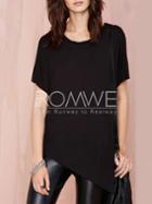 Romwe Black Short Sleeve Asymmetric T-shirt