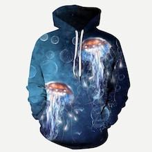 Romwe Men Jellyfish Print Hooded Sweatshirt