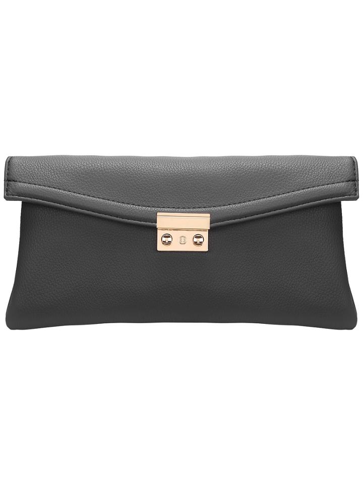 Romwe Grey Push Lock Pu Clutches
