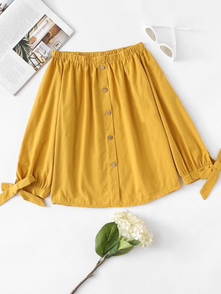 Romwe Off Shoulder Knot Cuff Top