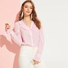 Romwe Ruffle Trim Solid Buttoned Blouse