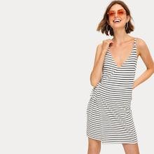 Romwe Striped Wrap Cami Dress