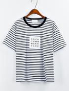 Romwe White Contrast Striped Patch T-shirt