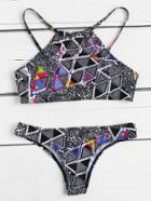 Romwe Geometric Print Bikini Set