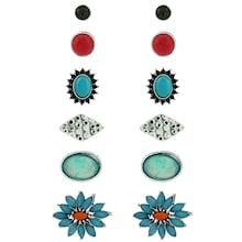 Romwe Round Turquoise Design Stud Earrings 1pair