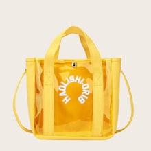 Romwe Letter Print Satchel Bag
