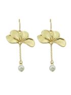 Romwe Gold Flower Pattern Pearl Dangle Earrings