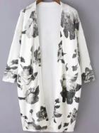 Romwe Open-front Florals Pockets White Cardigan