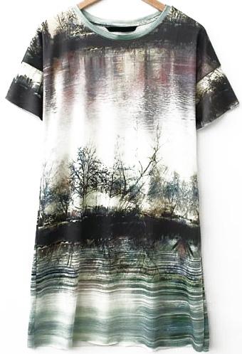 Romwe Scenery Print Loose Dress
