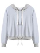 Romwe Blue Letter Embroidered Drawstring Hoodie Sweatshirt