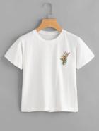 Romwe Floral Embroidered Tee