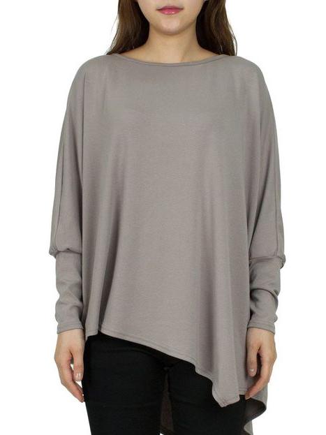 Romwe Long Sleeve Asymmetrical Silver T-shirt