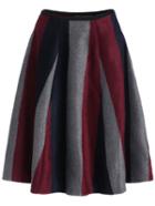 Romwe Color-block Vertical Striped Zipper Flare Skirt