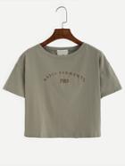 Romwe Dropped Shoulder Embroidered Crop T-shirt