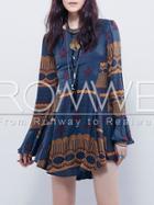 Romwe Multicolor Long Sleeve Vintage Print Dress