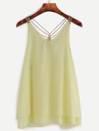 Romwe Yellow Beaded Racerback Chiffon Top