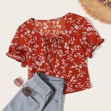 Romwe Calico Print Knot Blouse