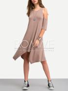 Romwe Light Coffee Cold Shoulder Irregular Shift Dress
