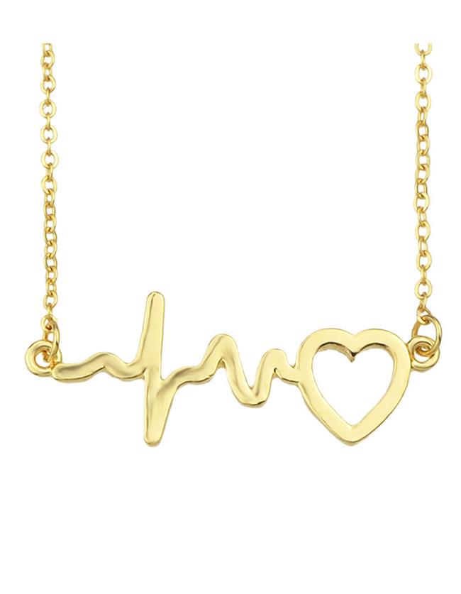 Romwe Gold Heart Shape Pendant Necklace