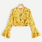 Romwe Figure And Letter Print Flounce Sleeve Blouse