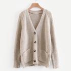 Romwe Solid Button Front Raglan Sleeve Cardigan