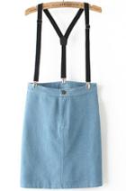 Romwe Light Blue Strap Zipper Denim Skirt