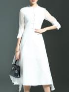 Romwe White Contrast Sheer Gauze Midi Dress