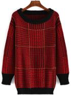 Romwe Color-block Houndstooth Long Sleeve Sweater